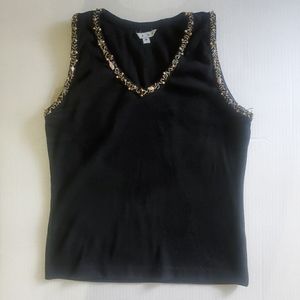 Cabi Sweater Tank with Shell and Bead Trim